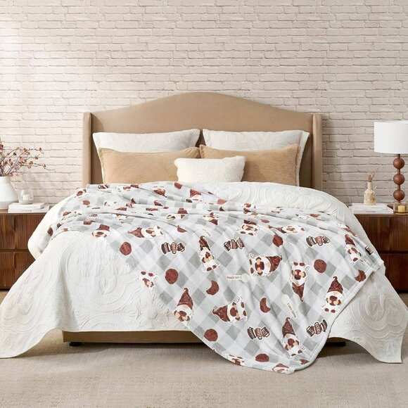 Ultra-Soft Bliss Gnome Coffee Throw Blanket - Cozy Grey Plush™ 50x60" - Picture 8 of 9